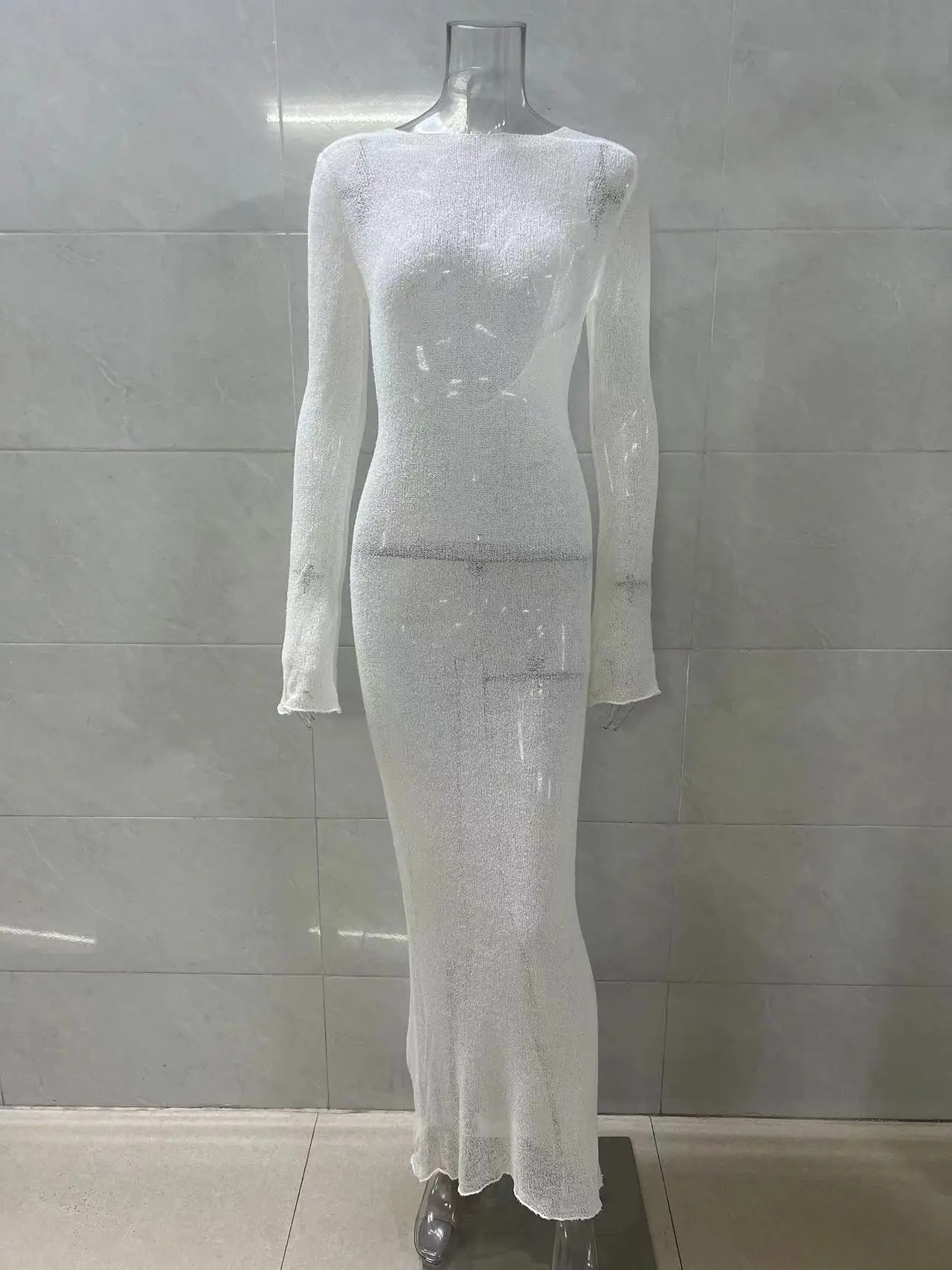 2025 Summer See-Through Long Sleeve Knitted Blouse Large — feature 16