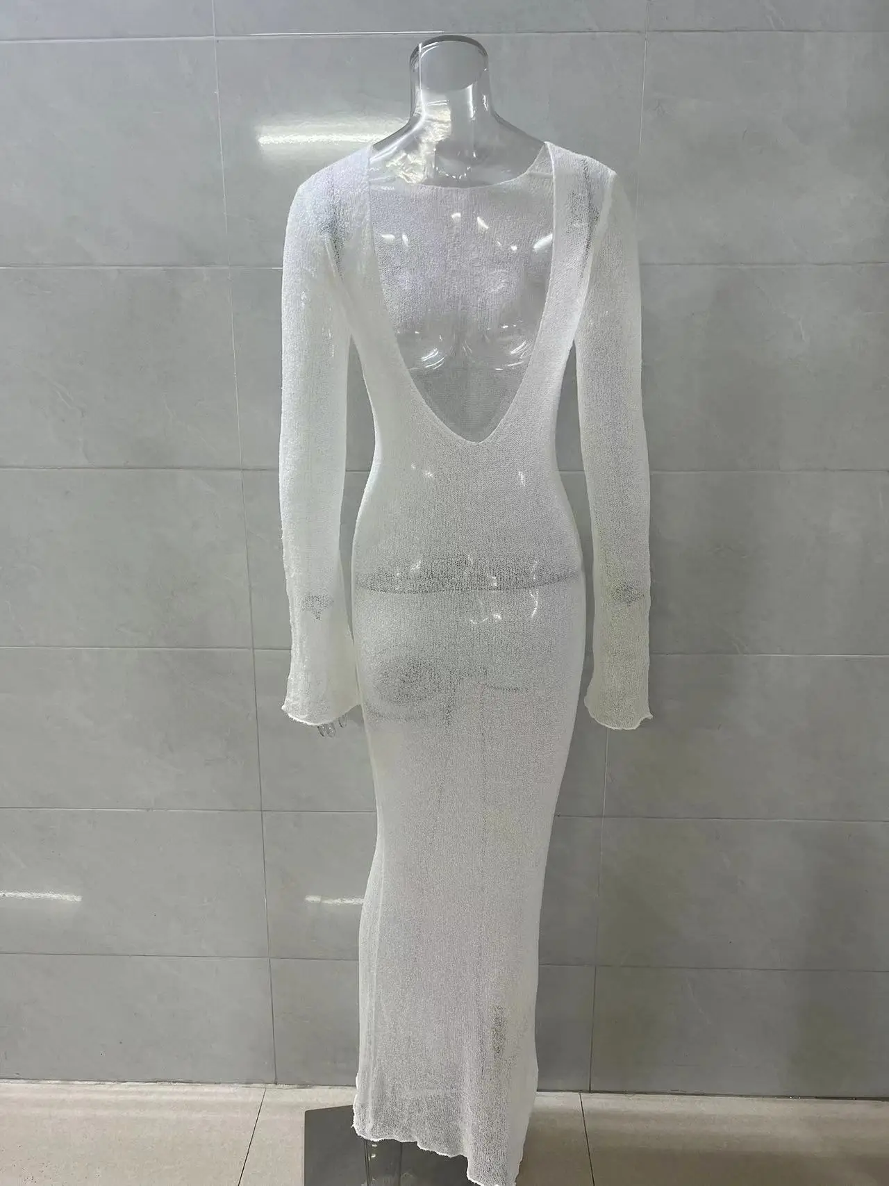 2025 Summer See-Through Long Sleeve Knitted Blouse Large — feature 18
