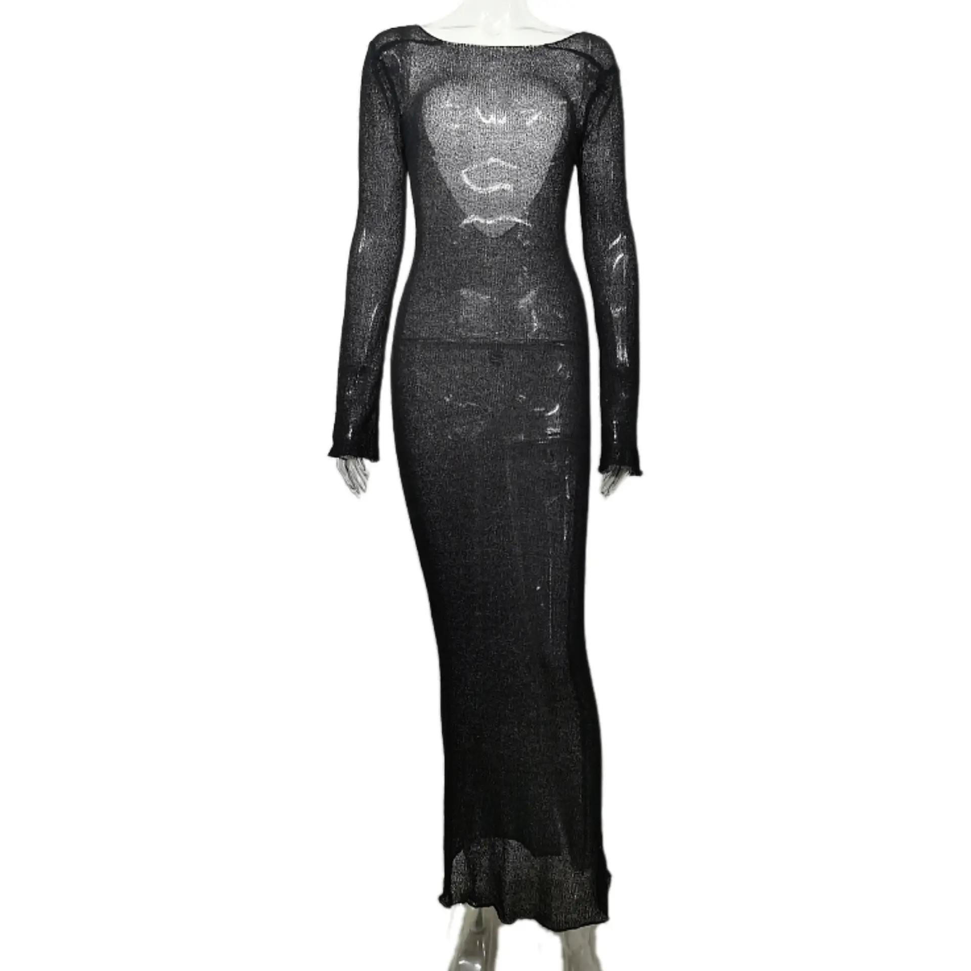 2025 Summer See-Through Long Sleeve Knitted Blouse Large — feature 19