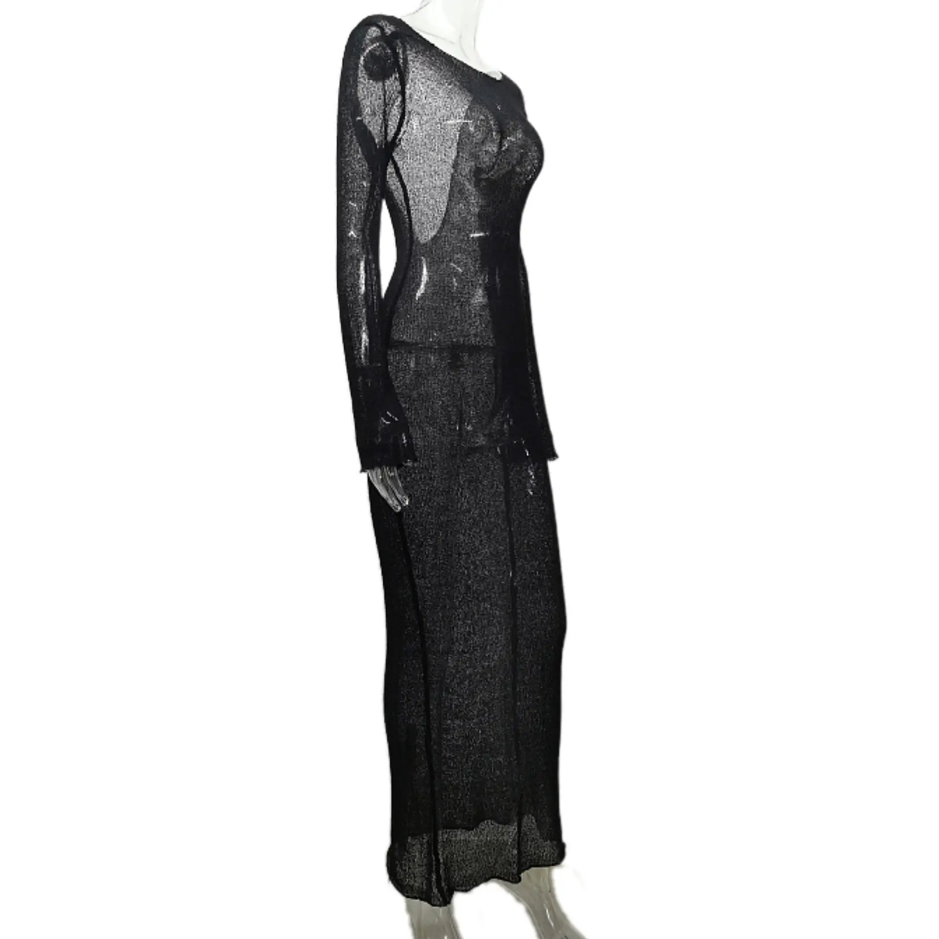 2025 Summer See-Through Long Sleeve Knitted Blouse Large — feature 20