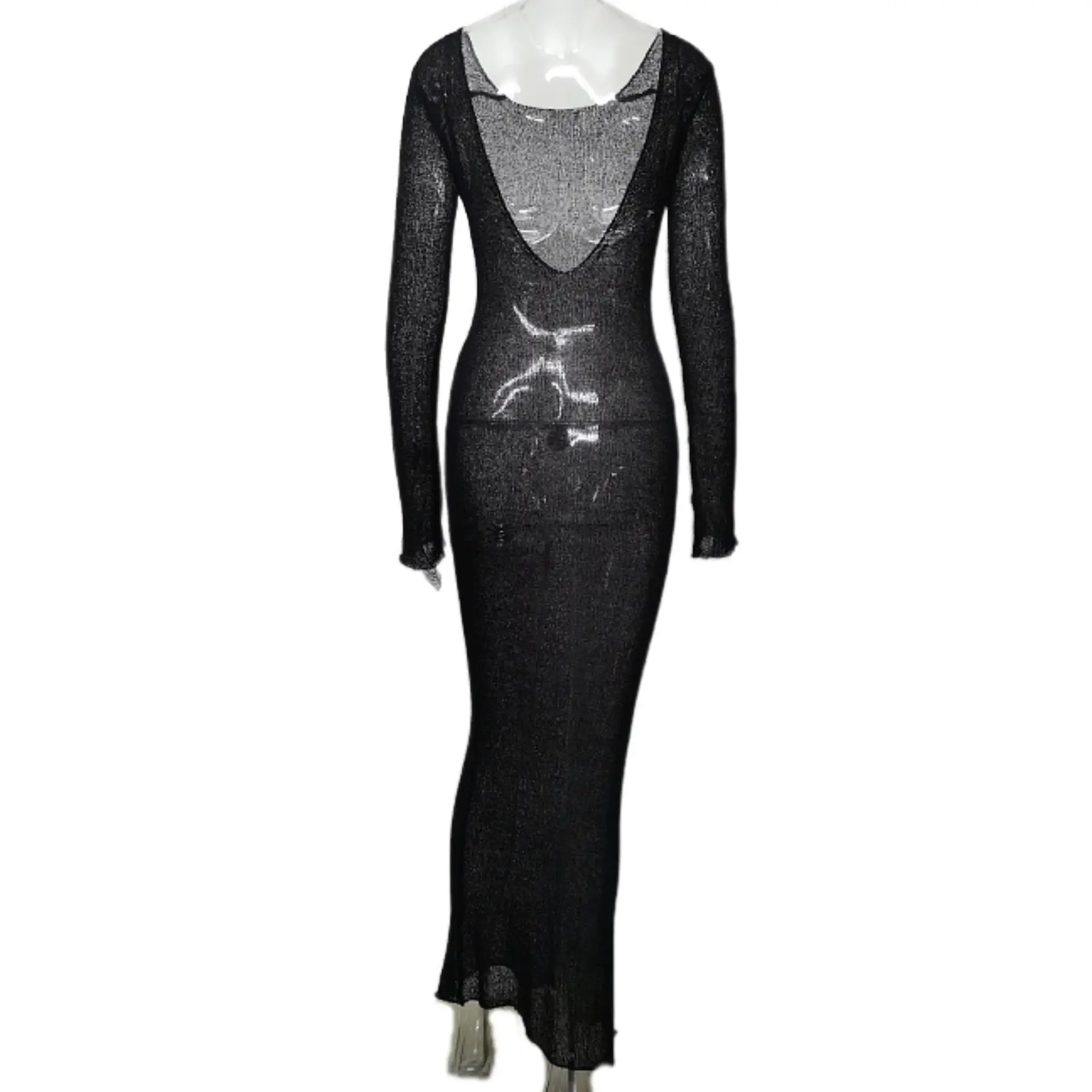2025 Summer See-Through Long Sleeve Knitted Blouse Large — feature 21