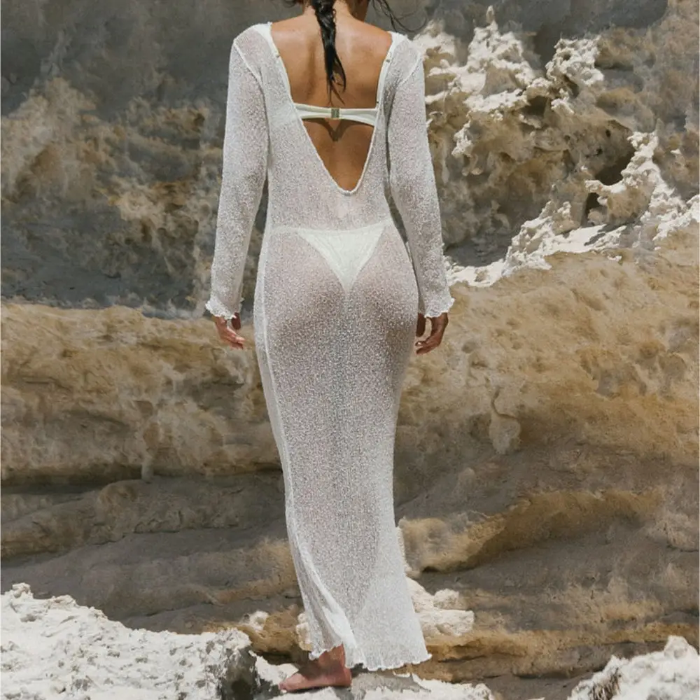2025 Summer See-Through Long Sleeve Knitted Blouse Large — feature 7