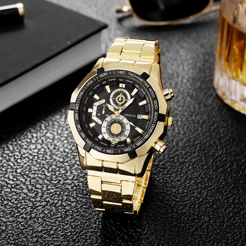 Men's Black Chronograph Quartz Watch with Steel Strap - Image 4
