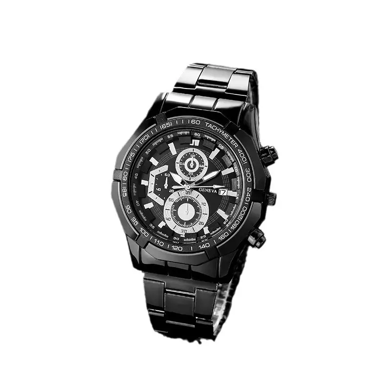 Men's Black Chronograph Quartz Watch with Steel Strap - Image 7