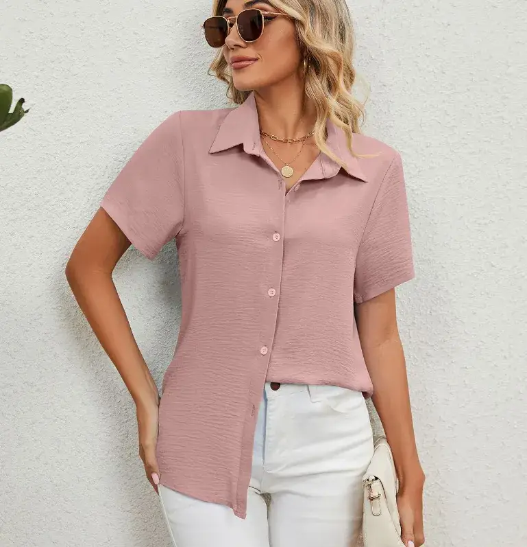 Women's Blue Short Sleeve V-Neck Shirt Top — feature 10