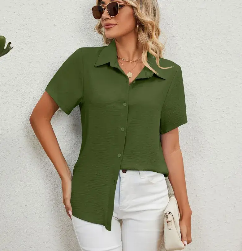 Women's Blue Short Sleeve V-Neck Shirt Top — feature 6