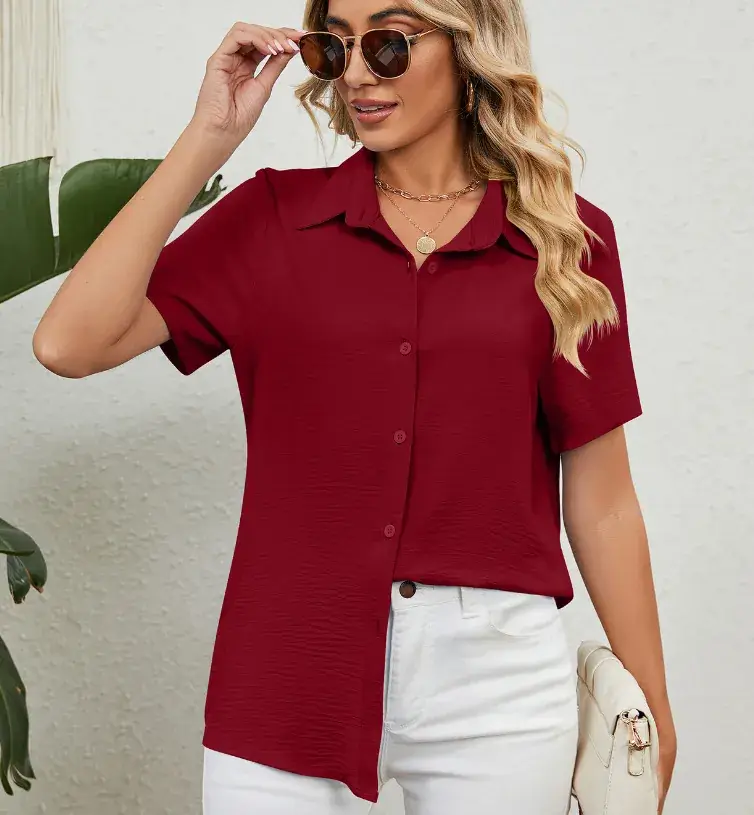 Women's Blue Short Sleeve V-Neck Shirt Top — feature 7