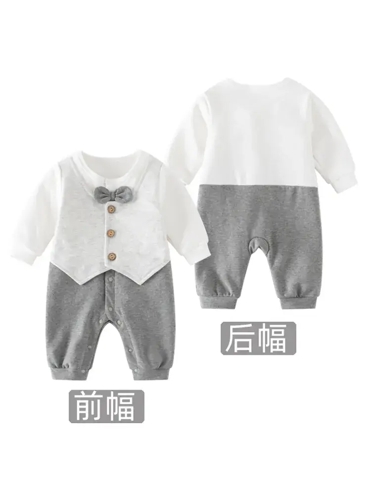 Newborn Baby Long Sleeve Suit Gray Plaid Pants