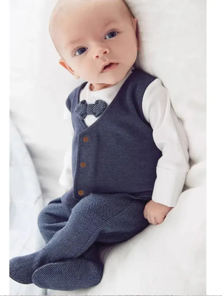 Newborn Baby Long Sleeve Suit Gray Plaid Pants