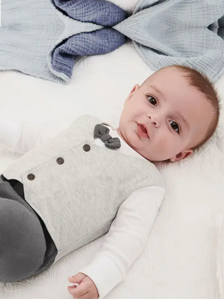 Newborn Baby Long Sleeve Suit Gray Plaid Pants