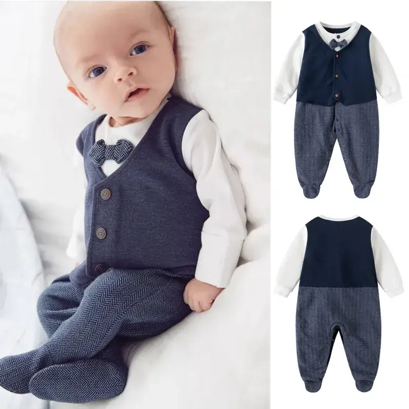 Newborn Baby Long Sleeve Suit Gray Plaid Pants