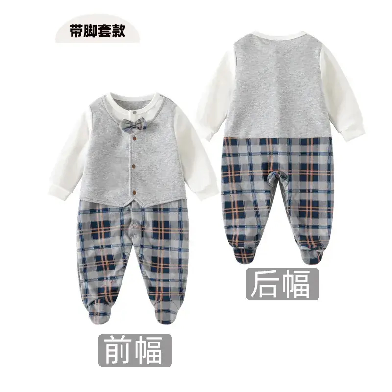 Newborn Baby Long Sleeve Suit Gray Plaid Pants