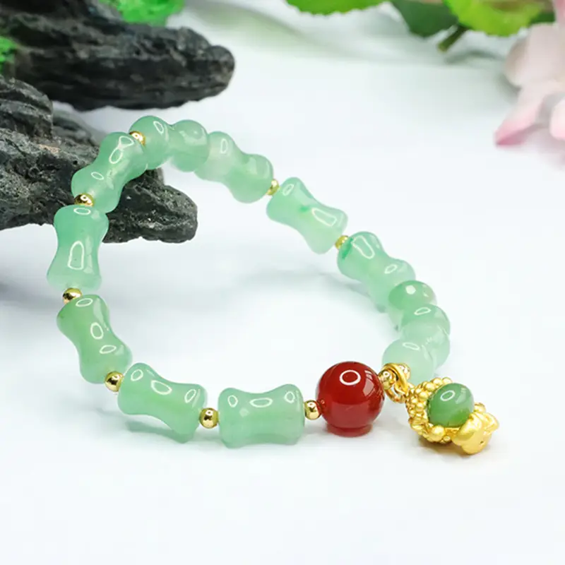 Guan Yu Natural Aventurine Bamboo Knot Bracelet Small Buddha — feature 10