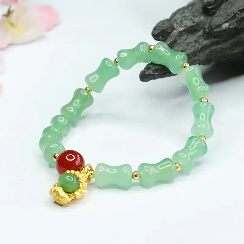 Guan Yu Natural Aventurine Bamboo Knot Bracelet Small Buddha — feature 11