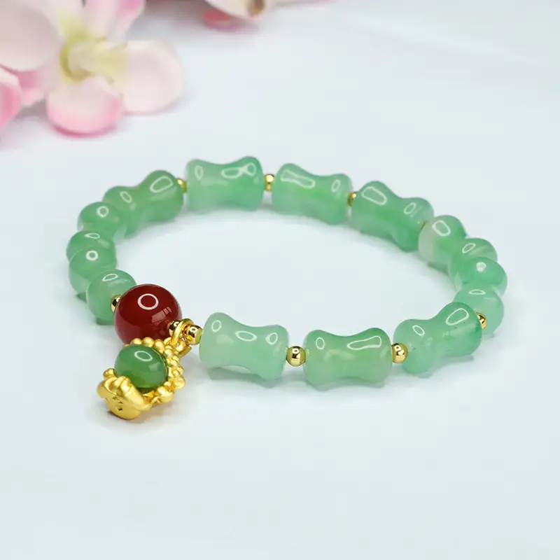 Guan Yu Natural Aventurine Bamboo Knot Bracelet Small Buddha — feature 5