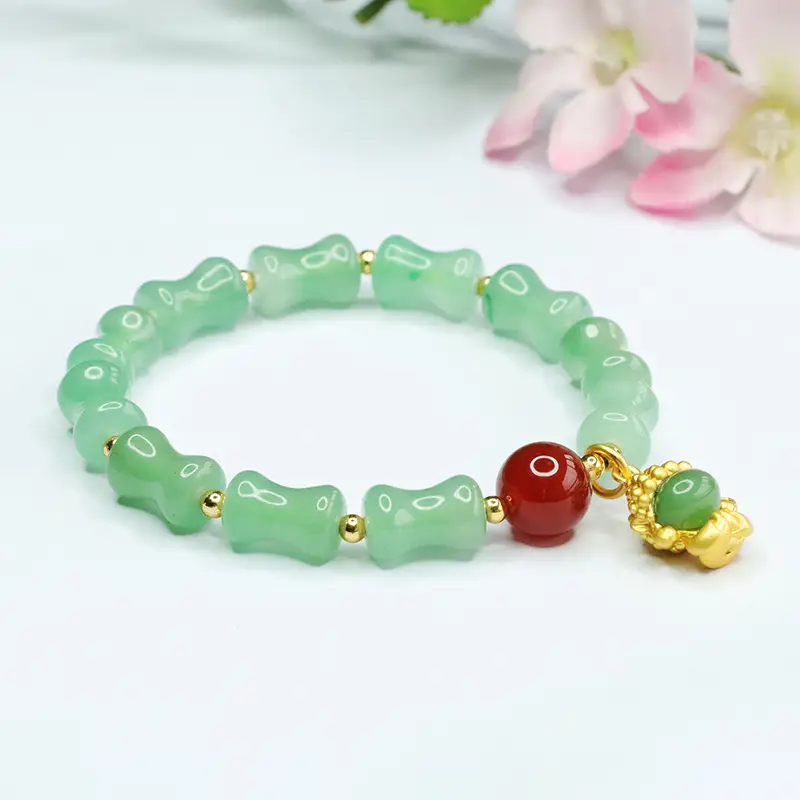 Guan Yu Natural Aventurine Bamboo Knot Bracelet Small Buddha — feature 6