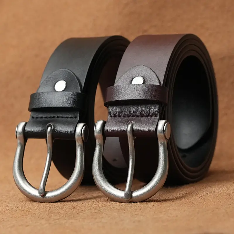 Men's Black Genuine Leather Pin Buckle Belt - Image 3