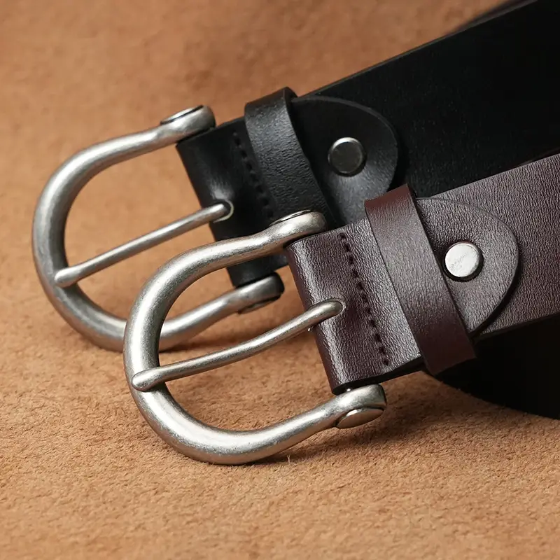 Men's Black Genuine Leather Pin Buckle Belt - Image 5