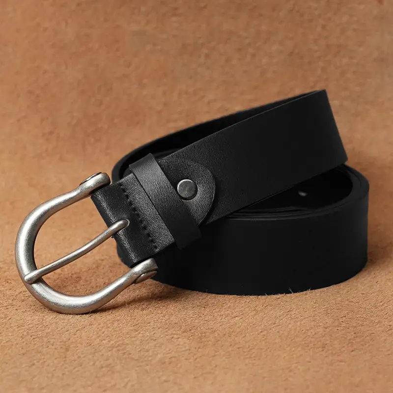 Men's Black Genuine Leather Pin Buckle Belt - Image 6