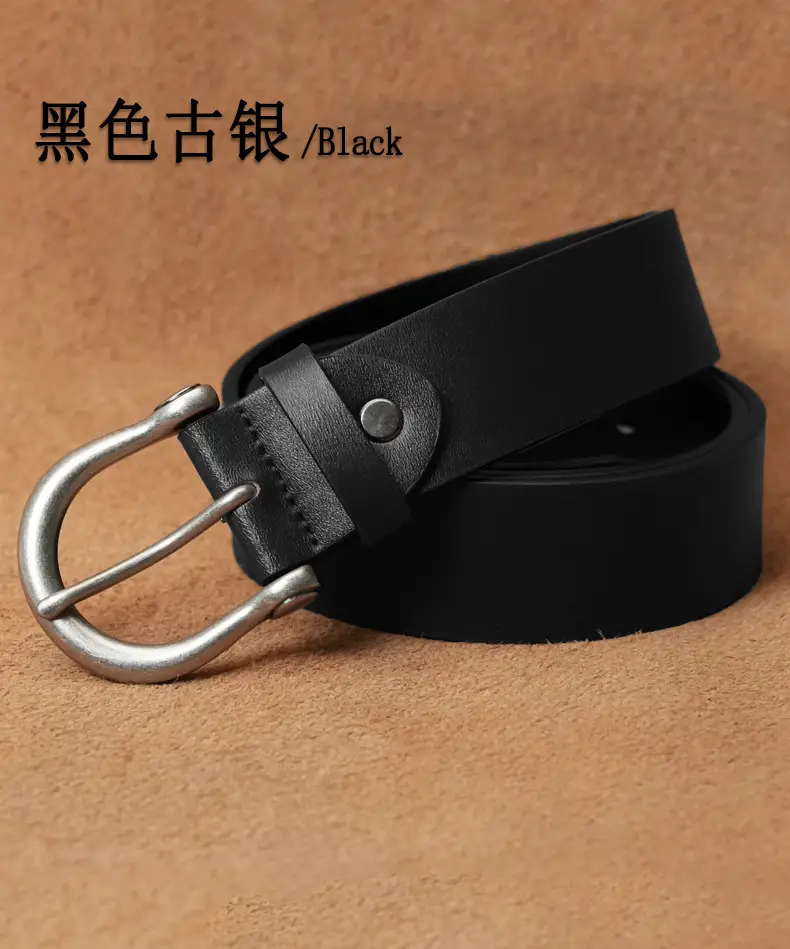 Men's Black Genuine Leather Pin Buckle Belt β feature 12