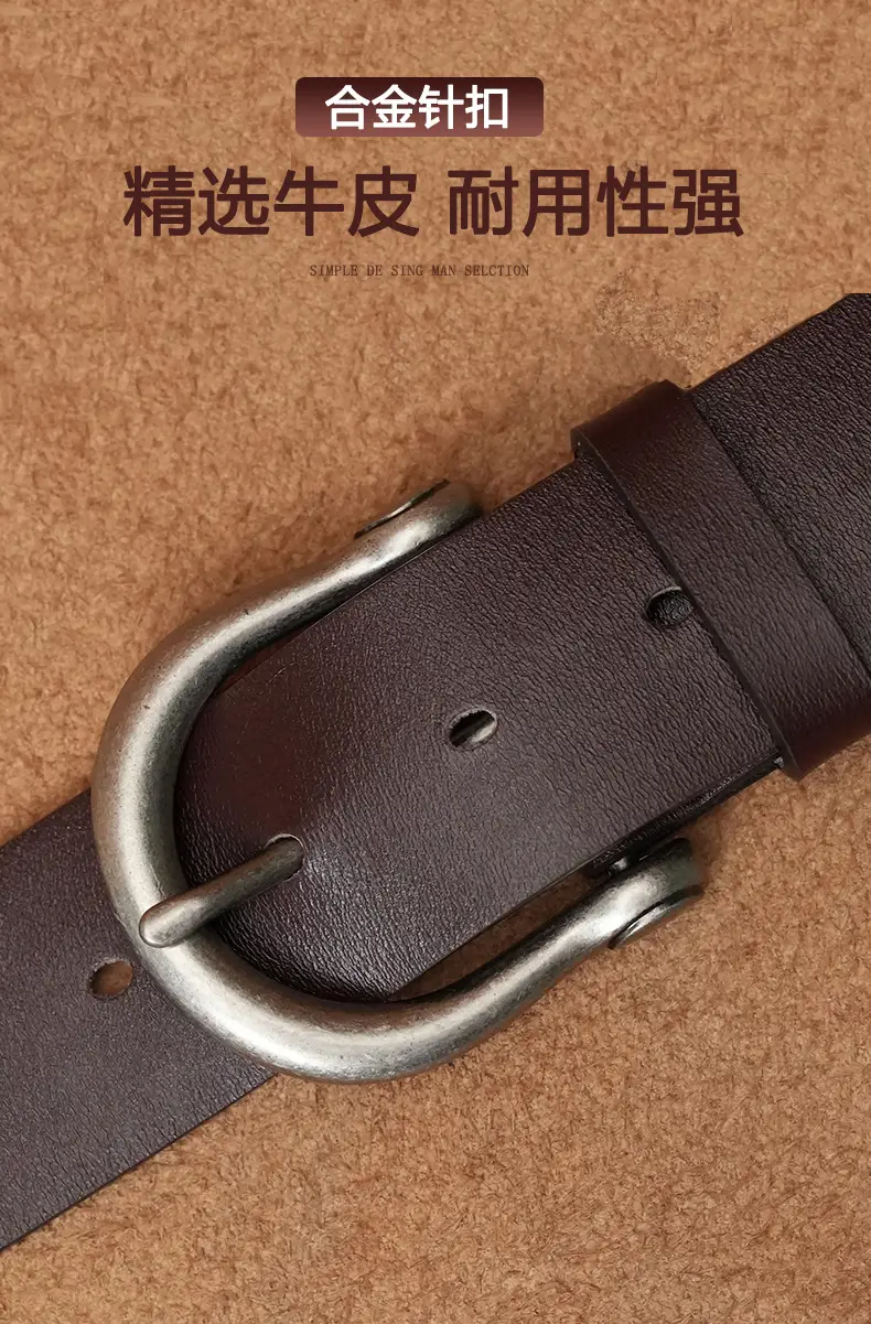 Men's Black Genuine Leather Pin Buckle Belt β feature 2