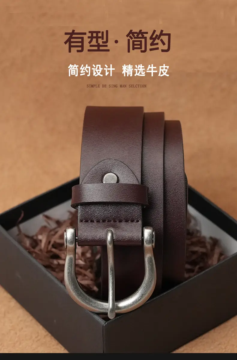 Men's Black Genuine Leather Pin Buckle Belt β feature 3