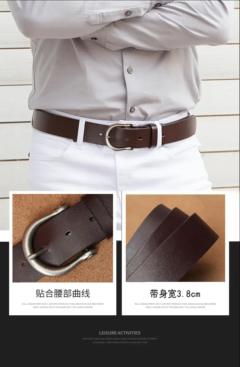 Men's Black Genuine Leather Pin Buckle Belt β feature 4