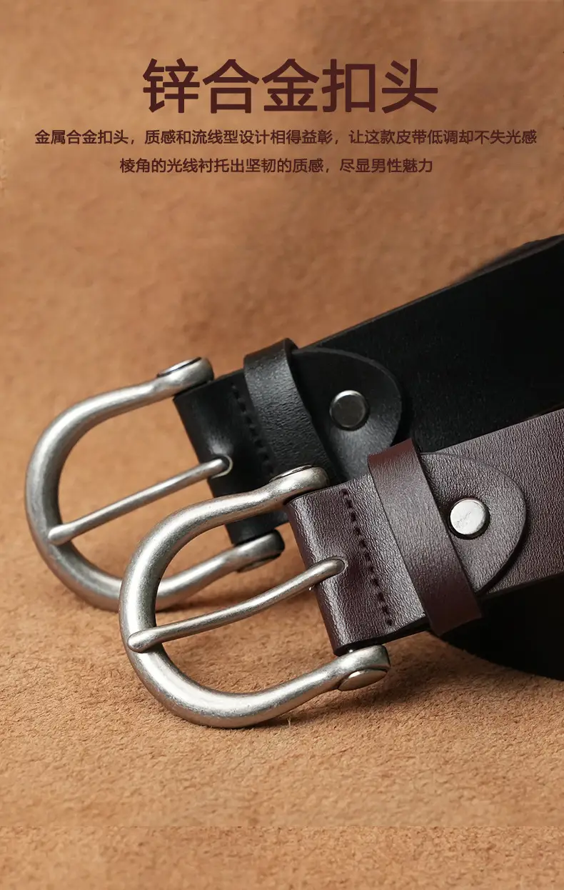 Men's Black Genuine Leather Pin Buckle Belt β feature 6