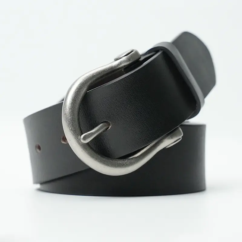 Men's Black Genuine Leather Pin Buckle Belt - Image 2
