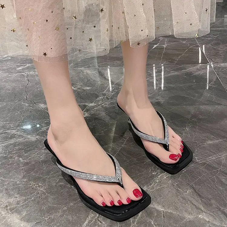 2023 Rhinestone Square Head Flip Flops Women — feature 11