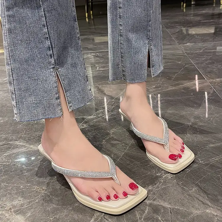 2023 Rhinestone Square Head Flip Flops Women — feature 14