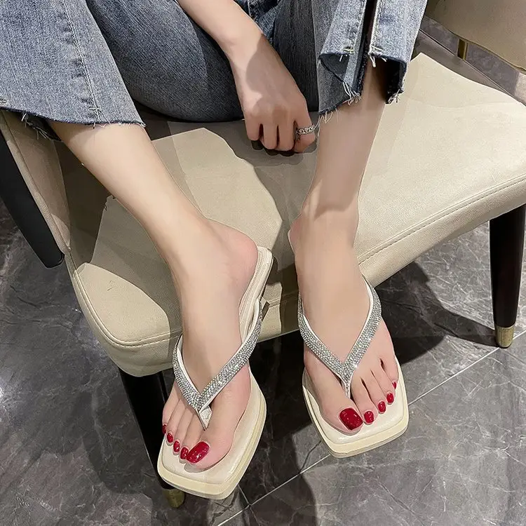 2023 Rhinestone Square Head Flip Flops Women — feature 18