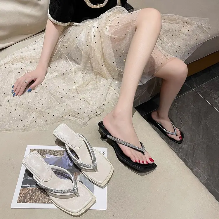 2023 Rhinestone Square Head Flip Flops Women — feature 7