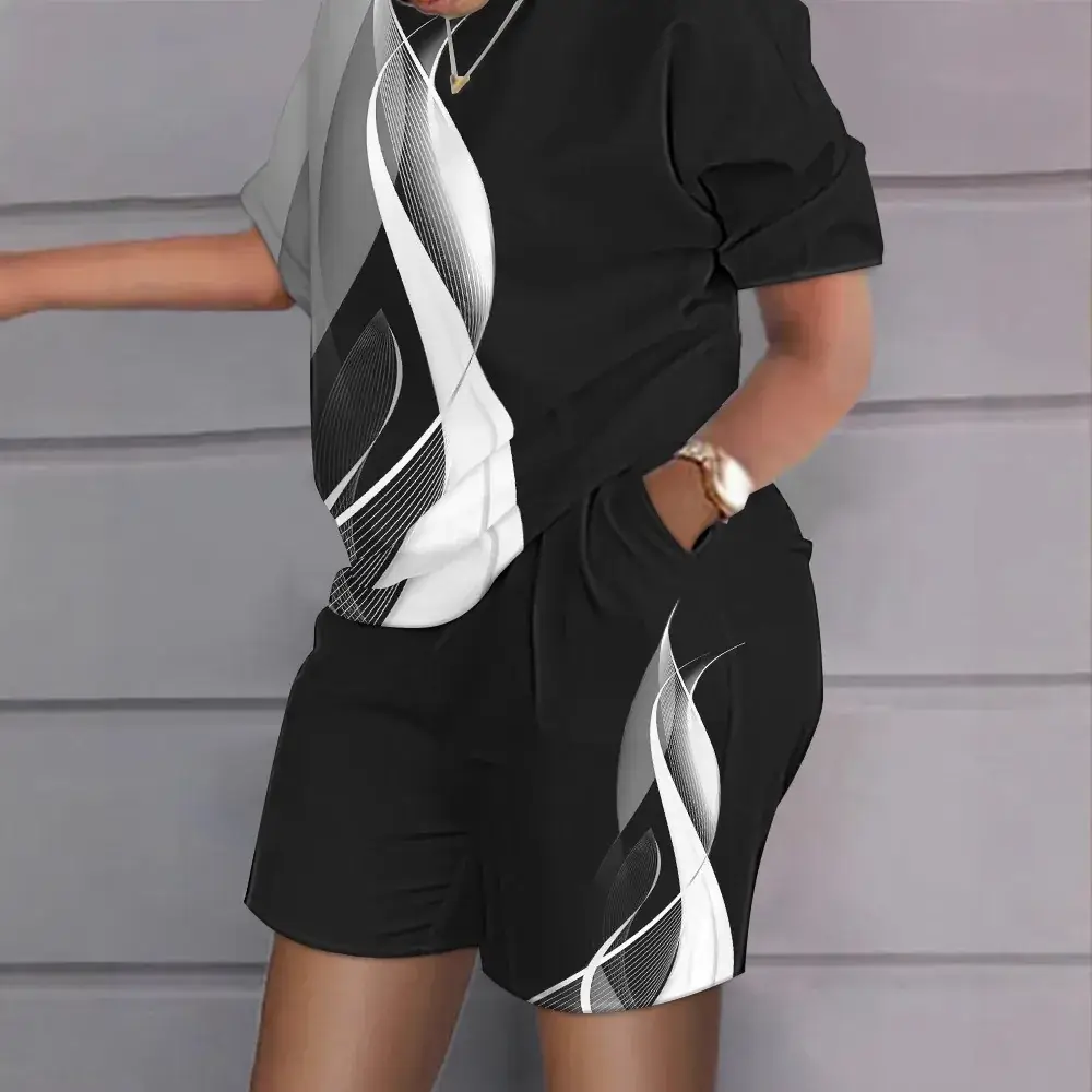 Printed Short-Sleeve Two-Piece Commuter Suit for Women - Image 13