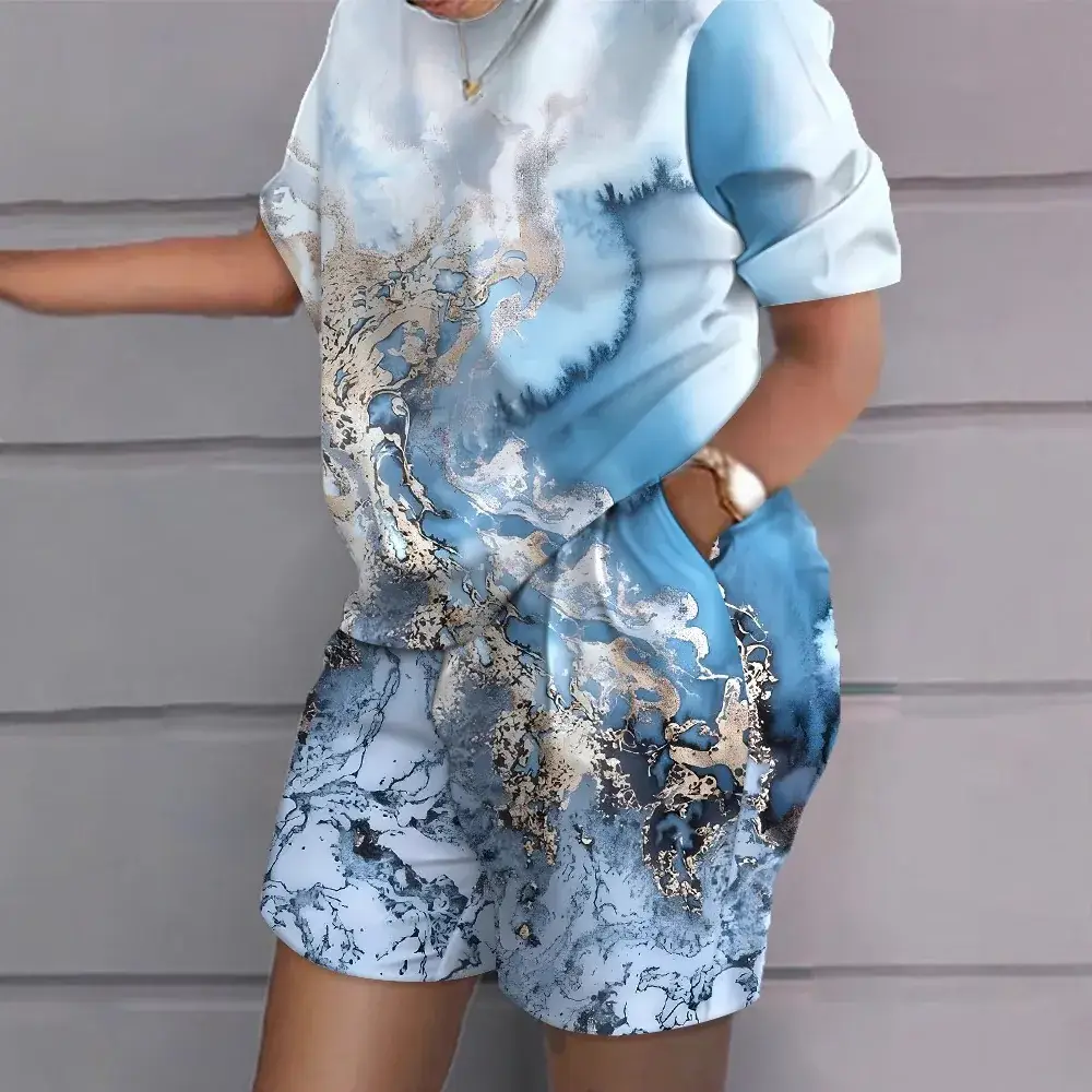 Printed Short-Sleeve Two-Piece Commuter Suit for Women - Image 14