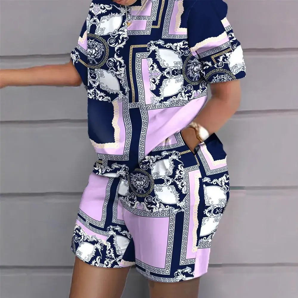 Printed Short-Sleeve Two-Piece Commuter Suit for Women - Image 15