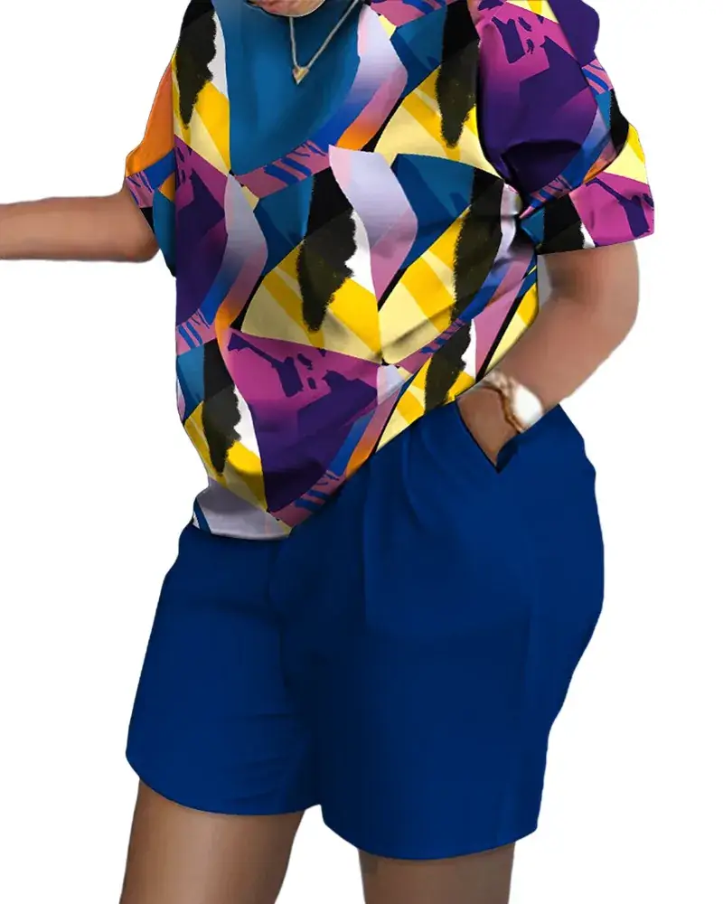 Printed Short-Sleeve Two-Piece Commuter Suit for Women - Image 11