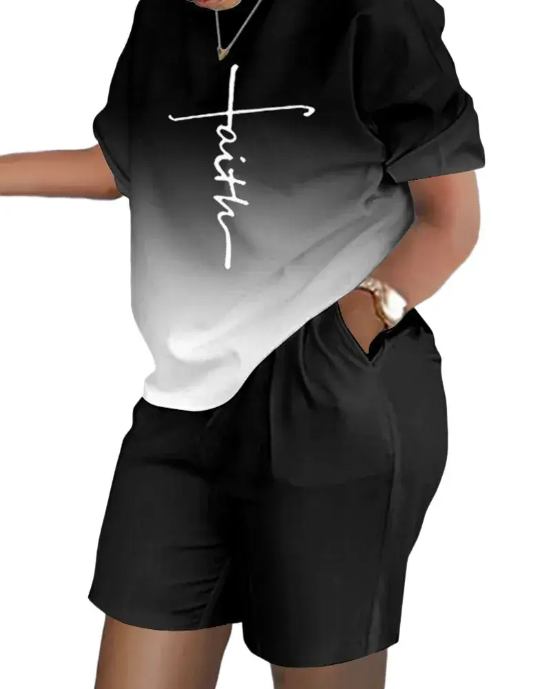 Printed Short-Sleeve Two-Piece Commuter Suit for Women - Image 3
