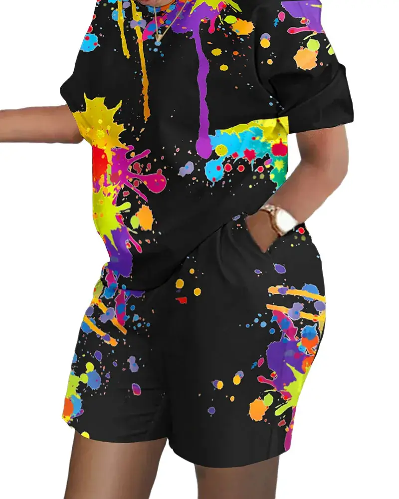 Printed Short-Sleeve Two-Piece Commuter Suit for Women - Image 6