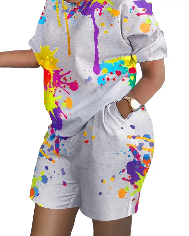 Printed Short-Sleeve Two-Piece Commuter Suit for Women - Image 7