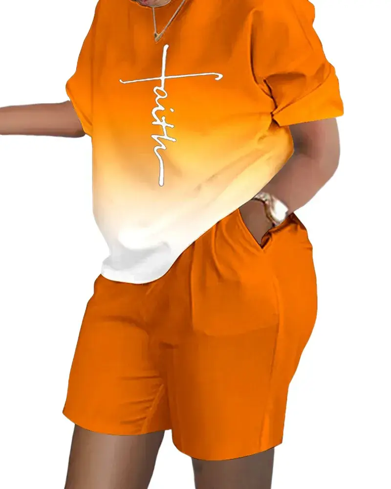 Printed Short-Sleeve Two-Piece Commuter Suit for Women - Image 9