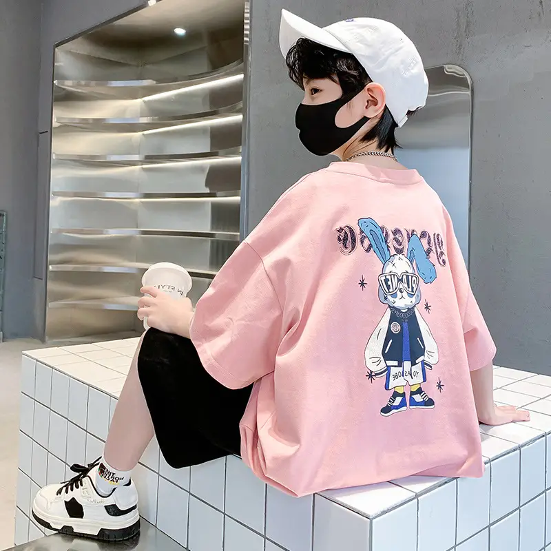 Boys Cotton Short Sleeve T-Shirt Pink Korean Style