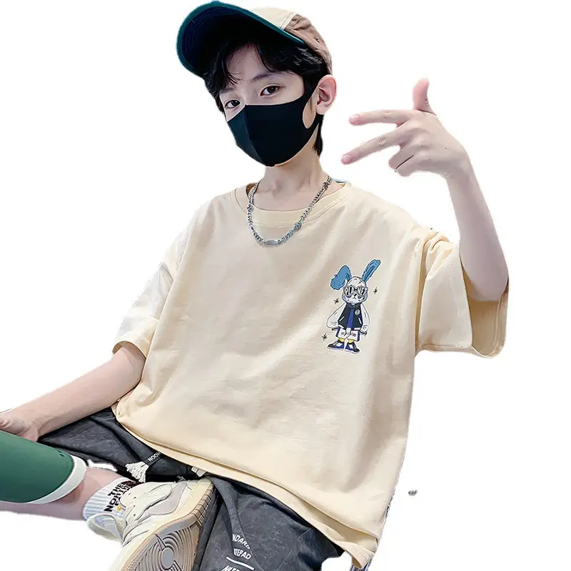 Boys Cotton Short Sleeve T-Shirt Pink Korean Style