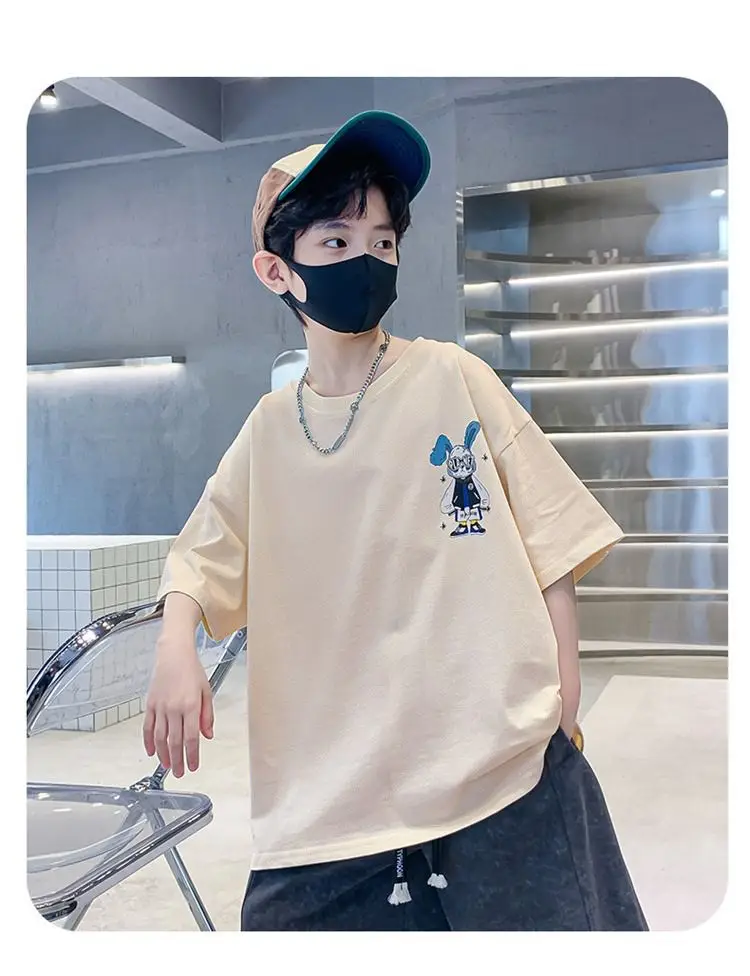 Boys Cotton Short Sleeve T-Shirt Pink Korean Style — feature 10