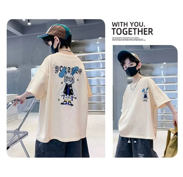 Boys Cotton Short Sleeve T-Shirt Pink Korean Style — feature 11