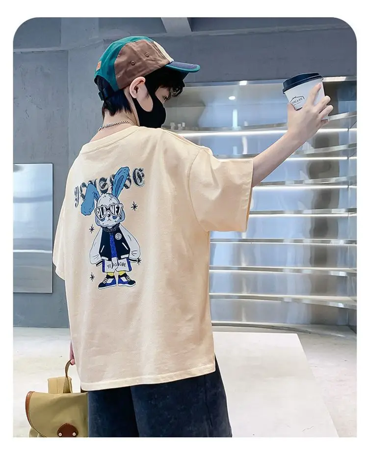 Boys Cotton Short Sleeve T-Shirt Pink Korean Style — feature 12