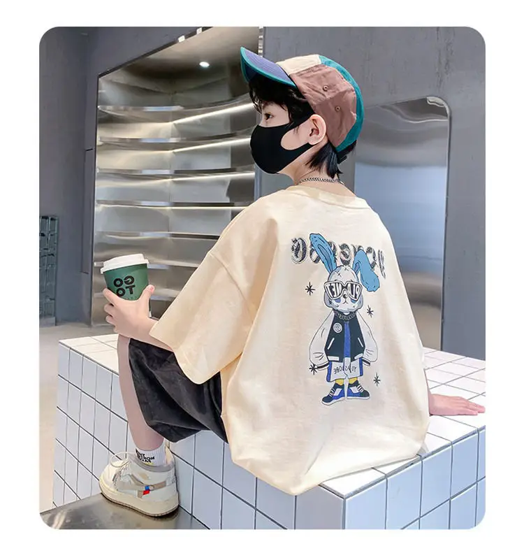 Boys Cotton Short Sleeve T-Shirt Pink Korean Style — feature 14