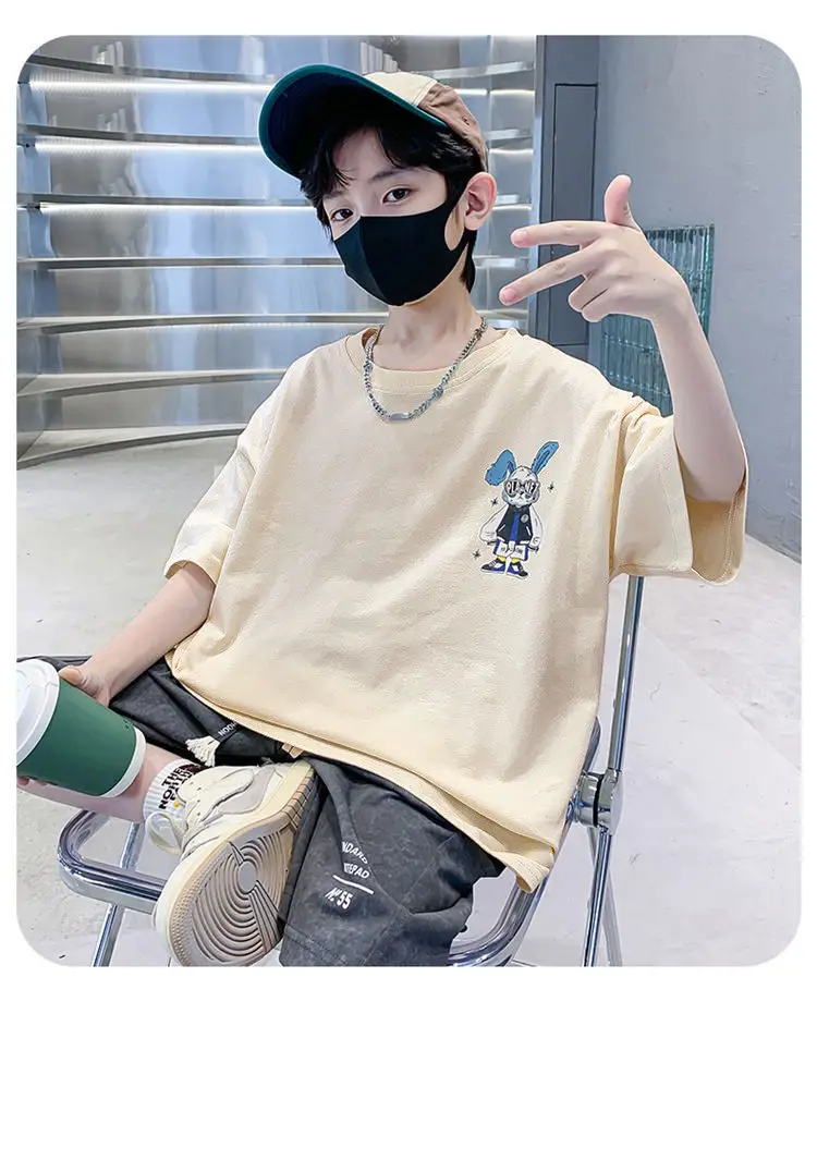 Boys Cotton Short Sleeve T-Shirt Pink Korean Style — feature 16