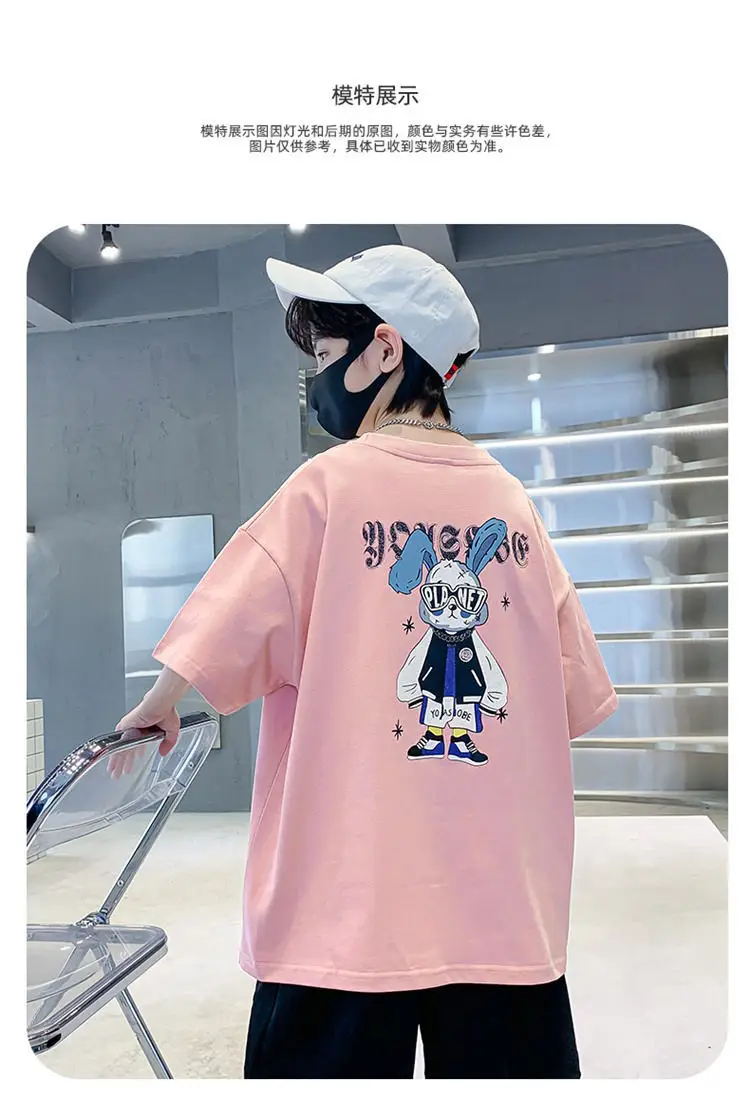 Boys Cotton Short Sleeve T-Shirt Pink Korean Style — feature 4