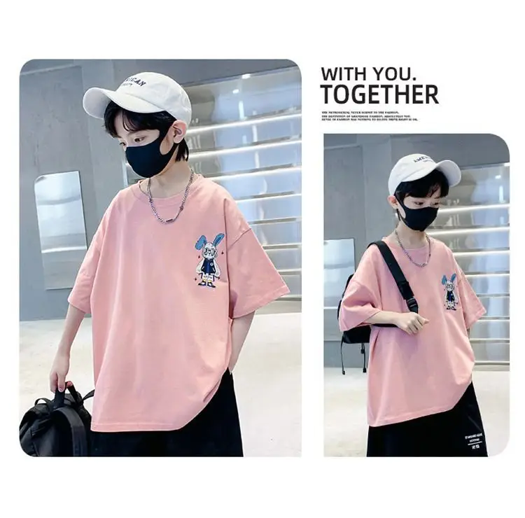 Boys Cotton Short Sleeve T-Shirt Pink Korean Style — feature 5